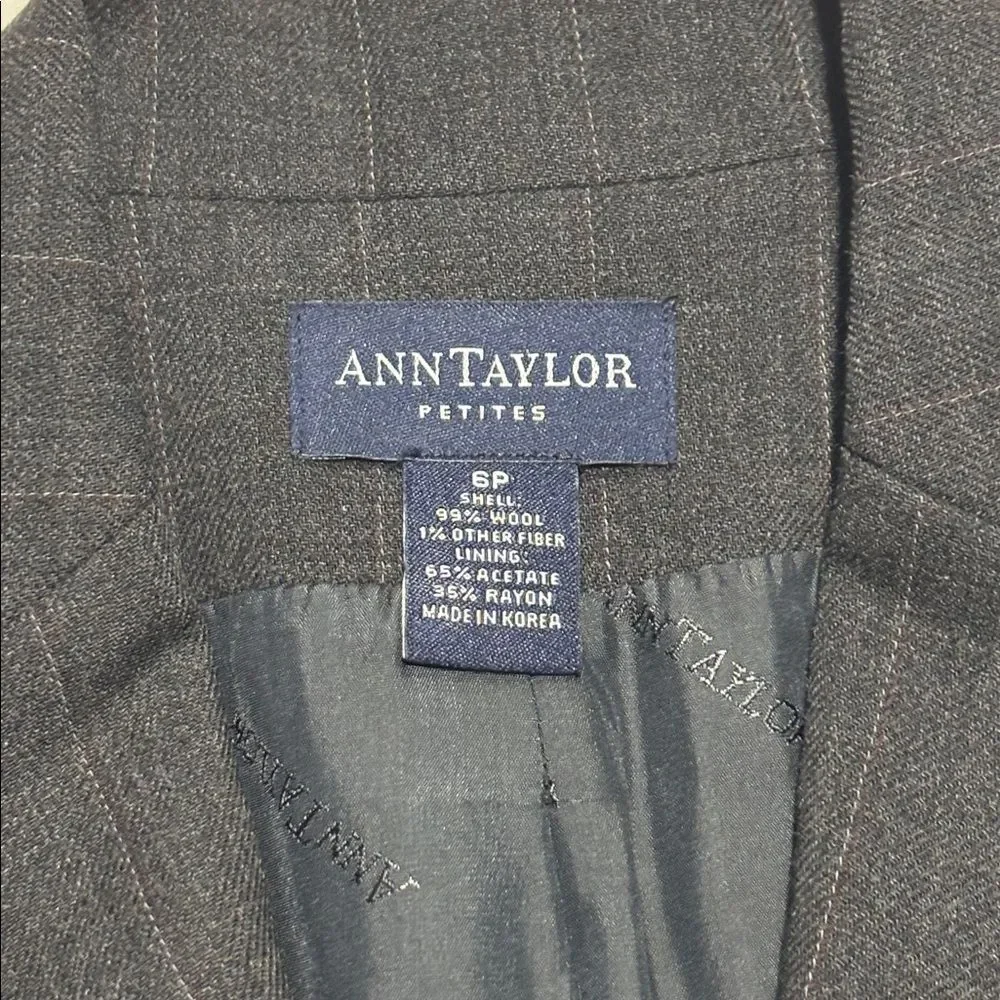 Ann Taylor Women's Wool Blazer Dark Gray Grey Pinstripe Business Jacket Size 6P